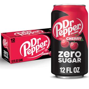 Dr Pepper Cherry Zero Sugar Soda, 12 fl oz cans, 12 pack (EXP 10/15/26)