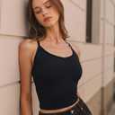 Women Racerback Tank Tops V-Neck Spaghetti Strap Top Going Out Double Lined Basic Slim Fit Yoga Gym (Black, S)