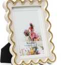 Wontree 5x7 Picture Frame in Beige with Shinning Gold Wavy Edge, Resin Frame with Real Glass, Display 5x7 Photos Matted to 4x6, Vertical and Horizontal Desk Tabletop or Wall Hanging