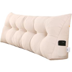SAMTY Triangular Wedge Pillow headboard Full Size for Couch Large headboard Pillow with Removable Cover Back Rest Pillows for Sitting up in Bed (Beige)