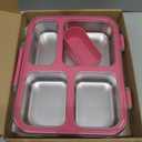 Stainless Steel Bento Box for Kids Adults with Silicone Container, Leak Proof 4 Compartments Metal Lunch Box, Removable Silicone Seal & Clear Lid Food Container for School Office, BPA-Free(Pink)