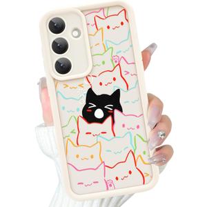 Cute Case for Samsung Galaxy S24 Case with Coloful and Black Cats Cat Pattern Design for Women Girls Boys, Kawaii Animal Soft Bumper Shockproof Drop Protection Protective Phone Cover, White