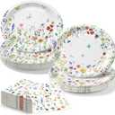 OuMuaMua Large Wildflower Plates and Napkins Party Supplies for 100 Guests,10" x 12" Heavy-Duty Floral Paper Plates Set for Mother's Day,Baby Shower,Birthday,Tea & Garden Party Decor 2 Floral Designs