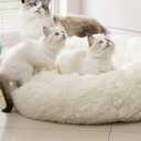 Anti Anxiety Round Fluffy Plush Faux Fur Warm Washable Dog Bed & Cat Bed, Original Bed for Small Medium Large Pets,Used to Relieve Joints and Improve Sleep 20" (20", White)