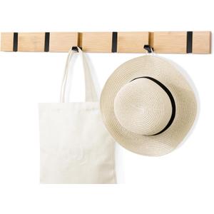 Wooden Wall Mounted Folding Rack, Modern Wall Floating Coat Hook Rack Space-Saving Coat Hanger for Coats, Hats, Scarves, Key (Wooden 6 Hooks)