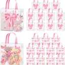 FACULX Pink Bow Clear Gift Bags with Handles, Reusable Frosted Plastic Gift Bag Pink Coquette Bowknot Party Favor Bags for Party Baby Shower Wedding Birthday (24)