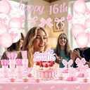 Moukeren 244 Pcs Sweet 16 Birthday Party Supplies Coquette Pink Bow 16th Birthday Decoration Include Bow Plates Napkins Cups Banner Tablecloth Cake Topper Balloons Theme Tableware for 16th Girls