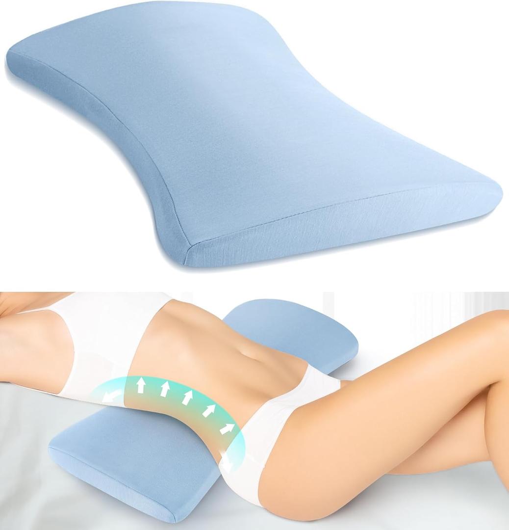 Lumbar Support Pillow for Bed Relief Back Pain: Lower Back Pillow for Sleeping - Memory Foam Waist Pillow - Back Wedge Bolster Pillow for Side, Back&Stomach Sleepers - Bed Rest Pillow for Car, Sofa (Blue-02)