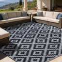 SAND MINE Waterproof Outdoor Rug, Plastic Reversible Rug, Modern Area Rug, Large Floor Mat for Outdoors, RV, Patio, Backyard, Deck, Picnic, Beach, Camping (10' x 10', Black Grey Lattice)