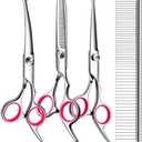 TINMARDA 5 in1 Dog Grooming Scissors Kit, Professional Dog Scissors for Grooming with Safety Round Tips, Titanium Coated Grooming Shears for Dogs Cat Pet At Home