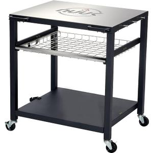 NUUK Double-Shelf Movable Outdoor Pizza Oven Table, 24" x 30" Stainless Steel Commercial Multifunctional Food Prep Worktable with Drawer on Wheels