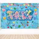 Happy Birthday Backdrop, 5x3ft Tropical Hawaiian Cartoon Theme Party Banner Blue and Pink Birthday Decorations Wall Decor for Kids Boys Girls Baby Shower Shower Summer Beach Party Supplies