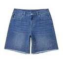 Verdusa Men's Rhinestone Jean Shorts Straight Leg Jorts Denim Shorts with Pockets Blue 26
