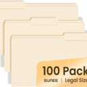SUNEE Manilla Folders Legal Size (14 x 8.5 inches),100 Per Box, Durable Paper File Folders with 1/3 Cut Tab for Office, Legal Documents, Filing, and Organizing