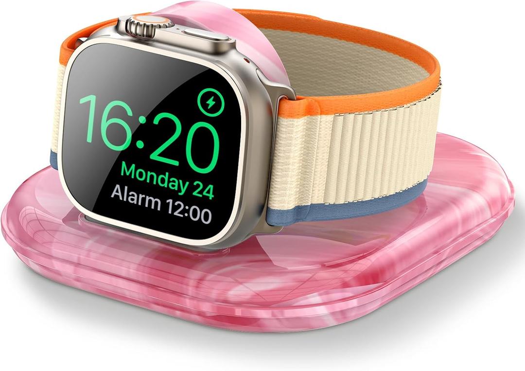 for Apple Watch Magnetic Charging Dock - Fast Magnetic Charger Stand, Compatible with Apple Watch Series 2/3/4/5/6/7/8/9/10/Ultra 1 2, Supports Nightstand Mode, Portable Design for Travel (Marble Pink)