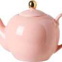 30oz Pink Porcelain Teapot, Blush Ceramic Teapot with Gold Trim, Romantic Teapot for Loose Leaf Tea, Tea Parties Gifts