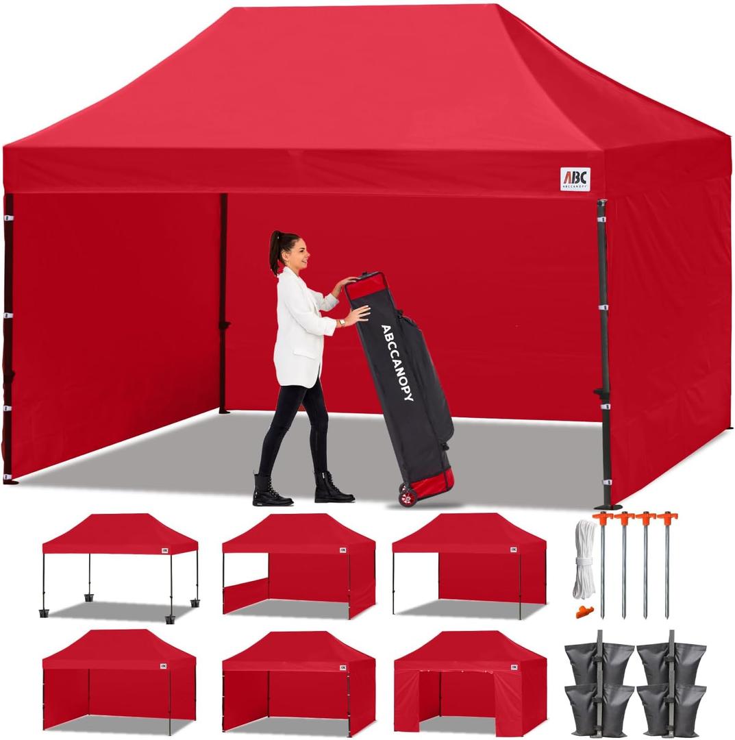 ABCCANOPY Heavy Duty Easy Pop up Canopy Tent with Sidewalls 10x15, Red