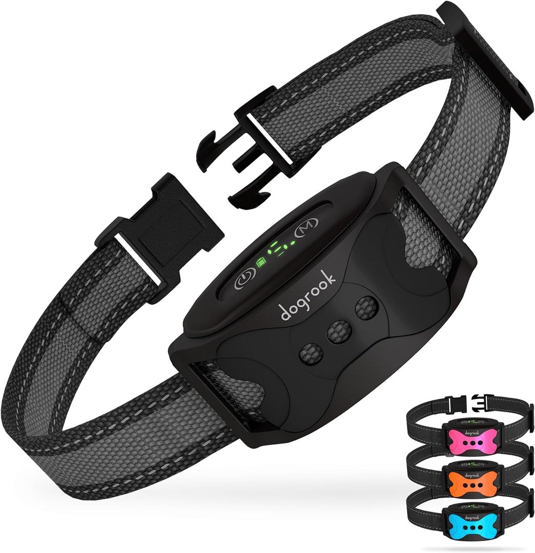 DogRook Rechargeable Dog Bark Collar - No Shock Training Smart Collar - Beep & Vibrating - Anti Bark Collar for Large Dog, Medium & Small Dog - No Shock Bark Collar - 12-110 lbs (Black)