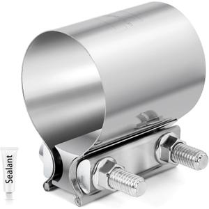 2Pcs 2 inch Exhaust Clamp Butt Joint 304 Stainless Steel Band Clamp Sleeve Couple Catalytic ConvertersMuffler(2, 2.0 inch)