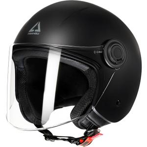 TRIANGLE Open Face Motorcycle Helmet Retro 3/4 Helmets with Clear Visor for Men Women DOT Approved (Black, M)
