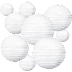 BEISHIDA 7 Pcs White Paper Lanterns Decorative Chinese/Japanese Hanging Round Paper Lanterns Lamp for Birthday, Wedding, Christmas, Bridal, Home Decor, Party Decoration(Size of 4”, 6”, 8”, 10”)