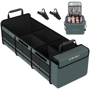 Farasla Waterproof Trunk Organizer with Insulated Leakproof Cooler Bag, Foldable Cover, Adjustable Securing Straps (4-in-1 w/Cooler, Gray)