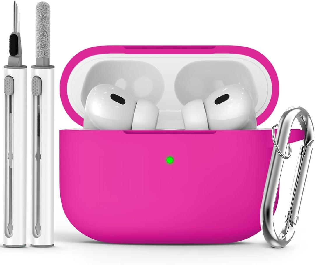 Ljusmicker for AirPods Pro Case Cover with Cleaner Kit,Soft Silicone Protective Cover for Apple AirPod Pro 2nd/1st Generation Cases for Women Men,AirPods Pro 2 Case Accessories with Keychain-Hot Pink