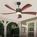 BLNAN 52" Premium Walnut Solid Wood Ceiling Fan with Light - Whisper-Quiet DC Motor, 6 Speeds, 3000K-6000K Dimmable LED, Remote Control with Timer, 2 Downrods for Indoor/Outdoor, A++ Energy Saving