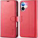 TUCCH Wallet Case for iPhone 17 (6.3-Inch) 2025, RFID Blocking 4 Card Slots | Kickstand | Magnetic Closure | PU Leather | Shockproof TPU Shell | Protective Flip Folio Cover | Red