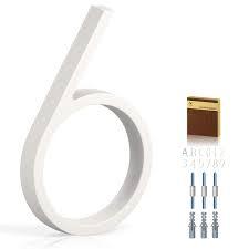 5 Inch House Numbers for Outside, Metal Address Number 6- Modern Design, Weather-Resistant White Crystal Powder Coated Finish, Stain Resistant, No Paint Peeling (White) 2 Pack