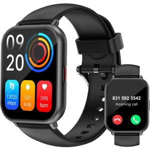 RUIMEN Smart Watches for Men Women (Answer/Make Calls, 2 Bands Included), 1.8" Smartwatch for iOS/Android Phones, Fitness Tracker Heart Rate/Sleep Monitor Digital Watch Waterproof Black