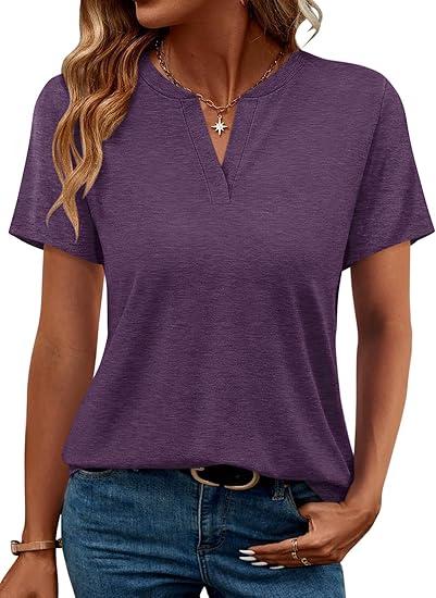 TICTICMIMI Women's V Neck Summer Tops Casual Short Sleeve T Shirts Basic Loose Fit Dressy Tees M