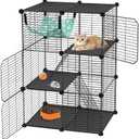 Large Cat Cage Indoor, 3-Tier Cat Enclosure 28"x18"x42", Multi-Level Cat Playpen for 1-2 Cats Kittens, Metal Wire Cat Crate with Hammock & Ramp, Small Pet Cage for Rabbit Guinea Pig Ferret