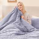 EXQ Home Fluffy Comforter Set King Size - Super Soft Faux Fur Stripe Jacquard Comforter 3 Pieces, Purple Fleece Bedding Set,Winter Warm Bed Set,1 Comforter with 2 Pillowcases