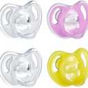 Tommee Tippee Ultra-Light Silicone Pacifier, 6-18 Months, Symmetrical One-Piece Design, BPA-Free Silicone Binkies, Clear/Pink/Yellow, Pack of 4