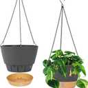 QCQHDU 2 Pack 10 Inch Hanging Planters for Indoor Outdoor Plants, Hanging Baskets Flower Pots with Reservoir Tray & Visible Water-Level (Dark Grey)