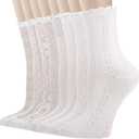 8 Pairs Women's Ruffle Socks, Cute White Thin Sheer Sock Cool Breathable Mesh, Cotton Knit Lettuce Trim Dress Ankle Socks, Casual Summer Frilly Sock for Women Girls (White)