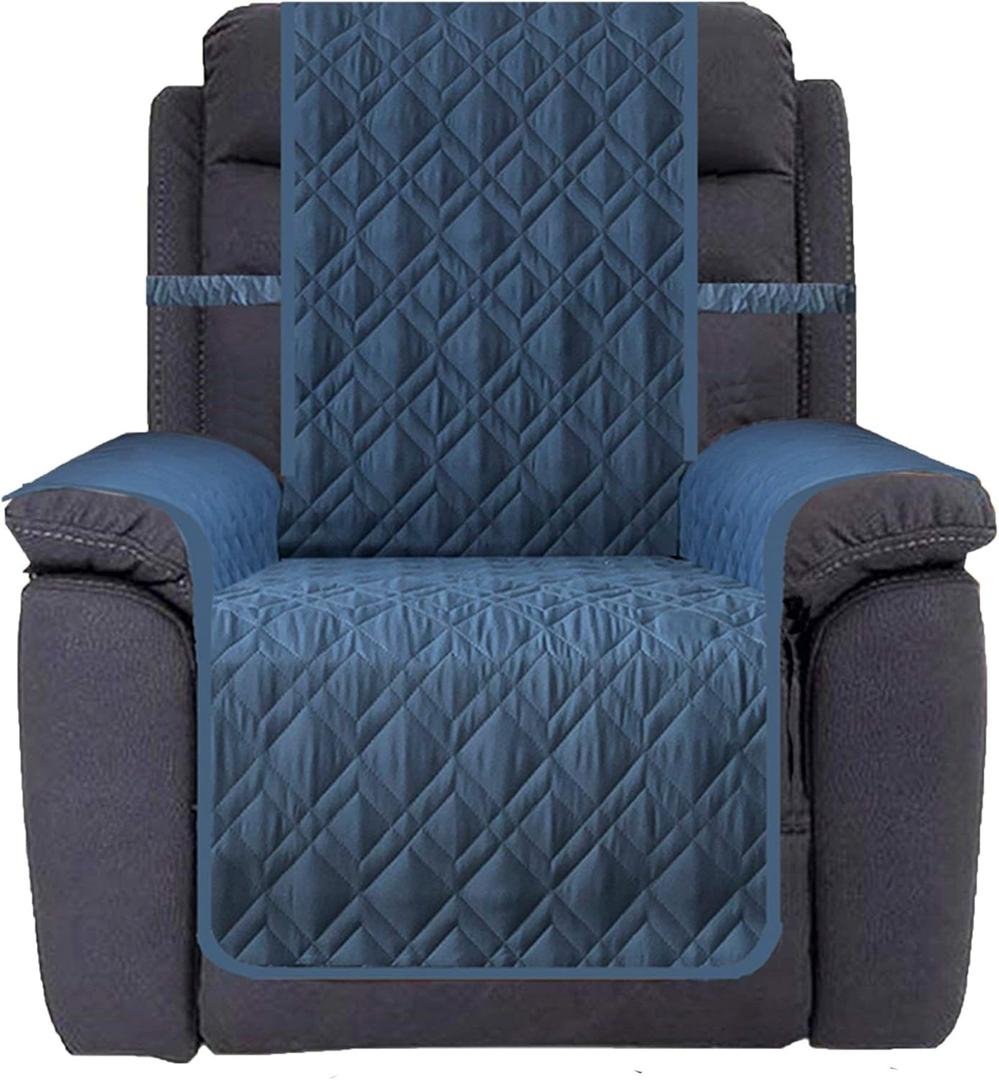 Ameritex Waterproof Nonslip Recliner Cover Stay in Place, Dog Chair Cover Furniture Protector, Ideal Recliner Slipcovers for Pets and Kids (Blue, 30'')