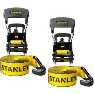 STANLEY S1007 Black/Yellow 1.5" x 16' Ratchet Tie Down Straps - 1,100 lb Safe Working Load / 3,300 lb Break Strength, 2 Pack
