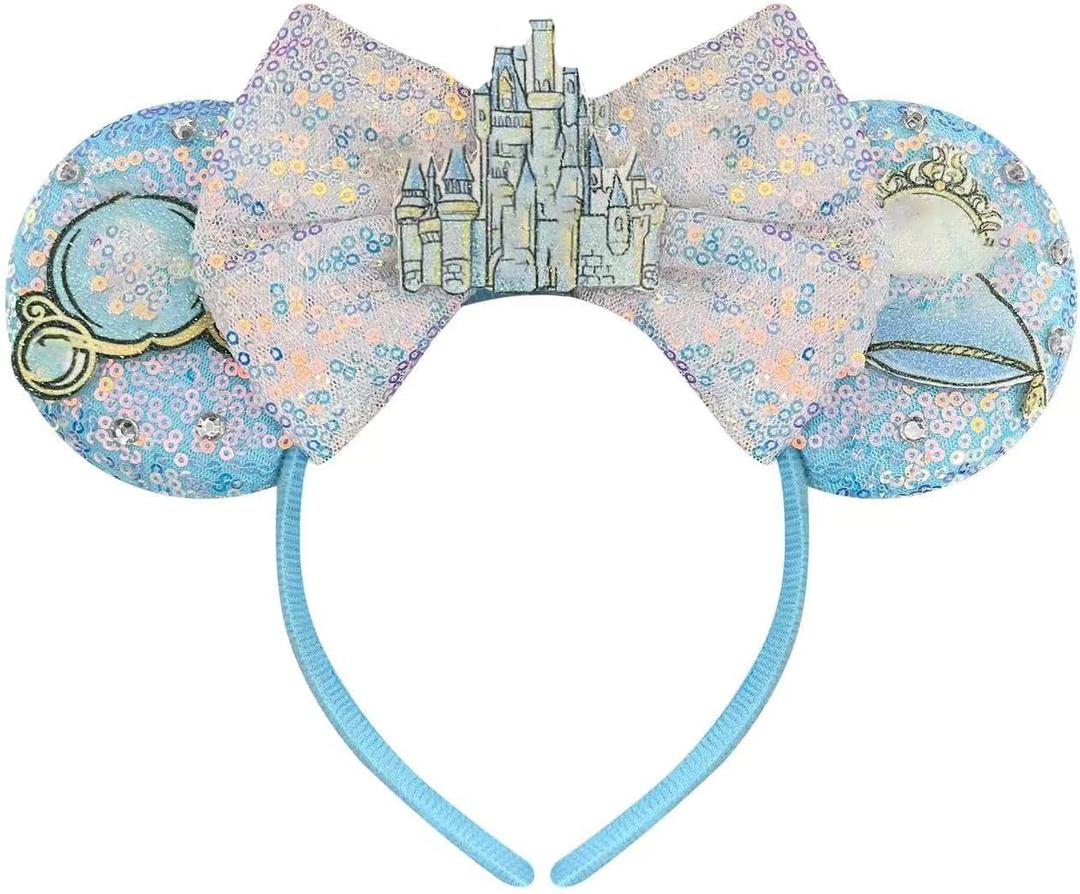 Princess Mouse Ears Headband for Women Blue Castle Mouse Ears for Adult Park Ears
