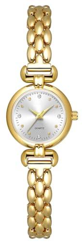 ADSBIAOYE Petite Womens Round Simple Wrist Watch Fashion Dress Diamond Female Watches for Ladies Analog Quartz Stainless Steel Waterproof Watch (1 Gold-White)
