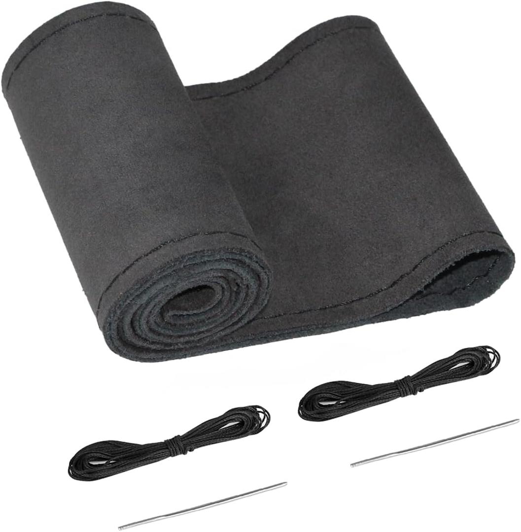 Belinous Suede Leather Steering Wheel Cover, DIY Stitch-On Steering Wheel Wrap with Needle & Thread, Non-Slip & Sweat-Absorbing, Universal Fit for 13.75-16 Inch (Size M5, Black)