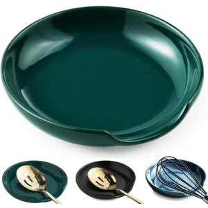 LYEOBOH Spoon Rest for Stove Top, Porcelain Spoon Holder Cooking Spoon Rest for Kitchen Counter, 5 Inch Kitchen Ladles Rest for Spatula, Tongs, Farmhouse Decor, Mother's Day Gifts, Dark Green