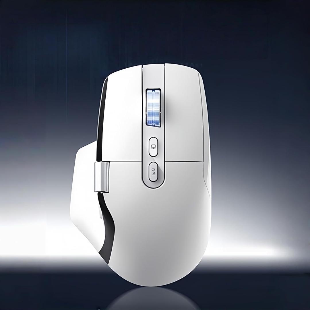 Ergonomic Wireless Mouse with Infinite Scroll & Side Scroll Wheel, Bluetooth & 2.4G Rechargeable Office Mouse, 5-Device Multi-Connection, OLED Display, PixArt 3220 Sensor for Laptop PC Mac (White)