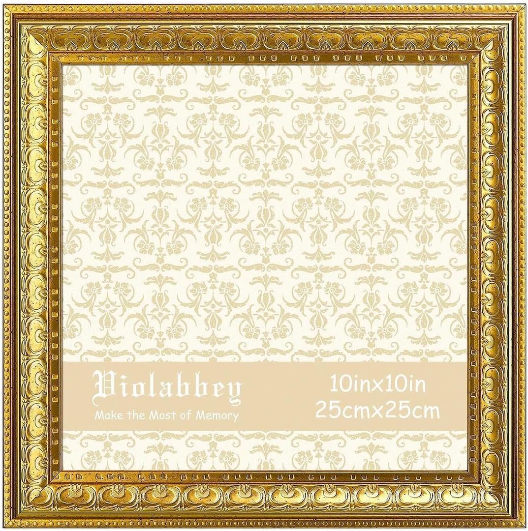 VIOLABBEY 10x10 Picture Frame Gold, Vintage Photo Frame for Wall or Tabletop Display, Classic Design for Office Home Decor
