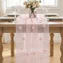 Artoid Mode Pink Flower Pearl Pink Gauze Table Runner 10FT, Seasonal Sheer Dining Holiday Wedding Birthday Baby Shower Table Decor for Home Party