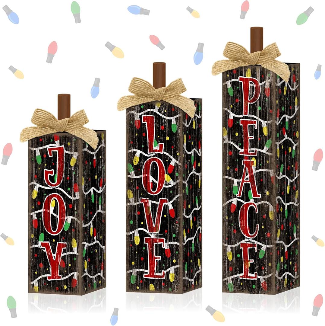 3 Pcs Christmas Sign Wooden Tiered Tray Decor, Rustic JOY Table Decor Farmhouse Tabletop Centerpieces Christmas Decorations for Home Kitchen Indoor Mantel