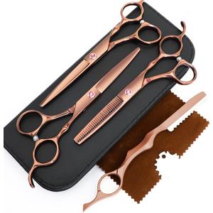 Professional Hair Cutting Scissors Sets Stainless Steel Barber Hairdressing Scissors Multifunctional Salon Thinning Scissors Straight Shears Tools Gifts for Mom Dad and Friends (Brown)
