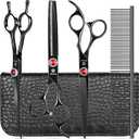 GLADOG 7 Inch Professional Dog Grooming Scissors Kit, 5-in-1 Titanium Coated Pet Grooming Shears Set, Heavy Duty Grooming Scissors for Dogs (Pro Black)