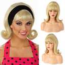 LONAI Retro Blonde Wig 50s 60s 70s Wig with Bangs for Women Beehive Vintage Style Synthetic Hair for Halloween Costume Party (shoulder Length)